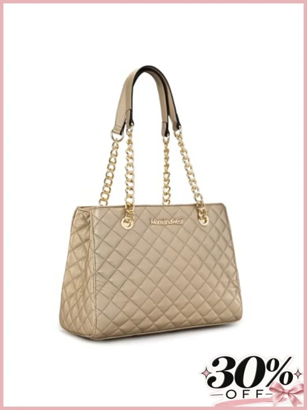 Quilted Faux Leather Chain Strap Tote Handbag Shoulder Purse Medium Laptop